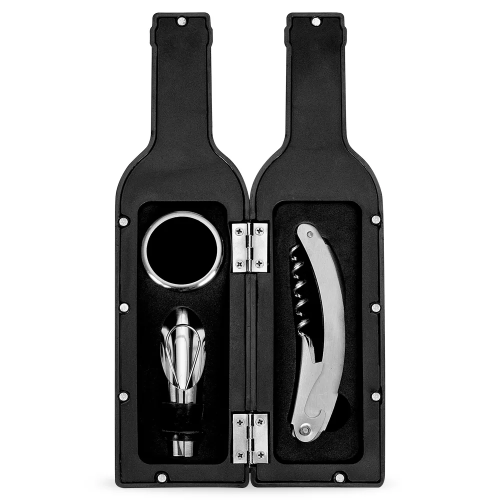 Kit Vinho Plástico Resistente 3 Peças Formato Garrafa